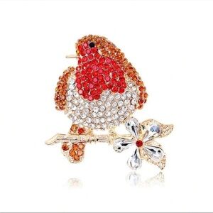 ❤️ BNIB Elegant Red and Gold Tone Bird Brooch Versatile Gift